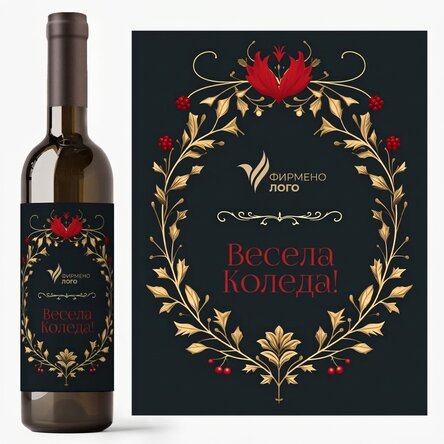 Персонализирано вино с текст и лого - Весела Коледа!