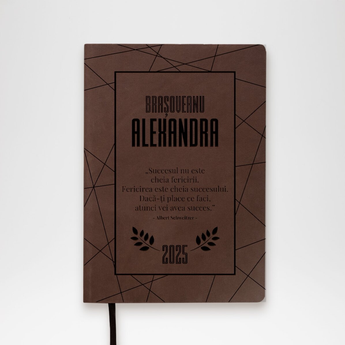 Agendă din piele personalizată cu citat motivațional despre succes 