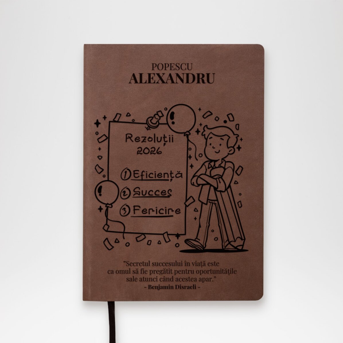 Agendă din piele personalizată cu citat motivațional - Rezoluțiile anului nou