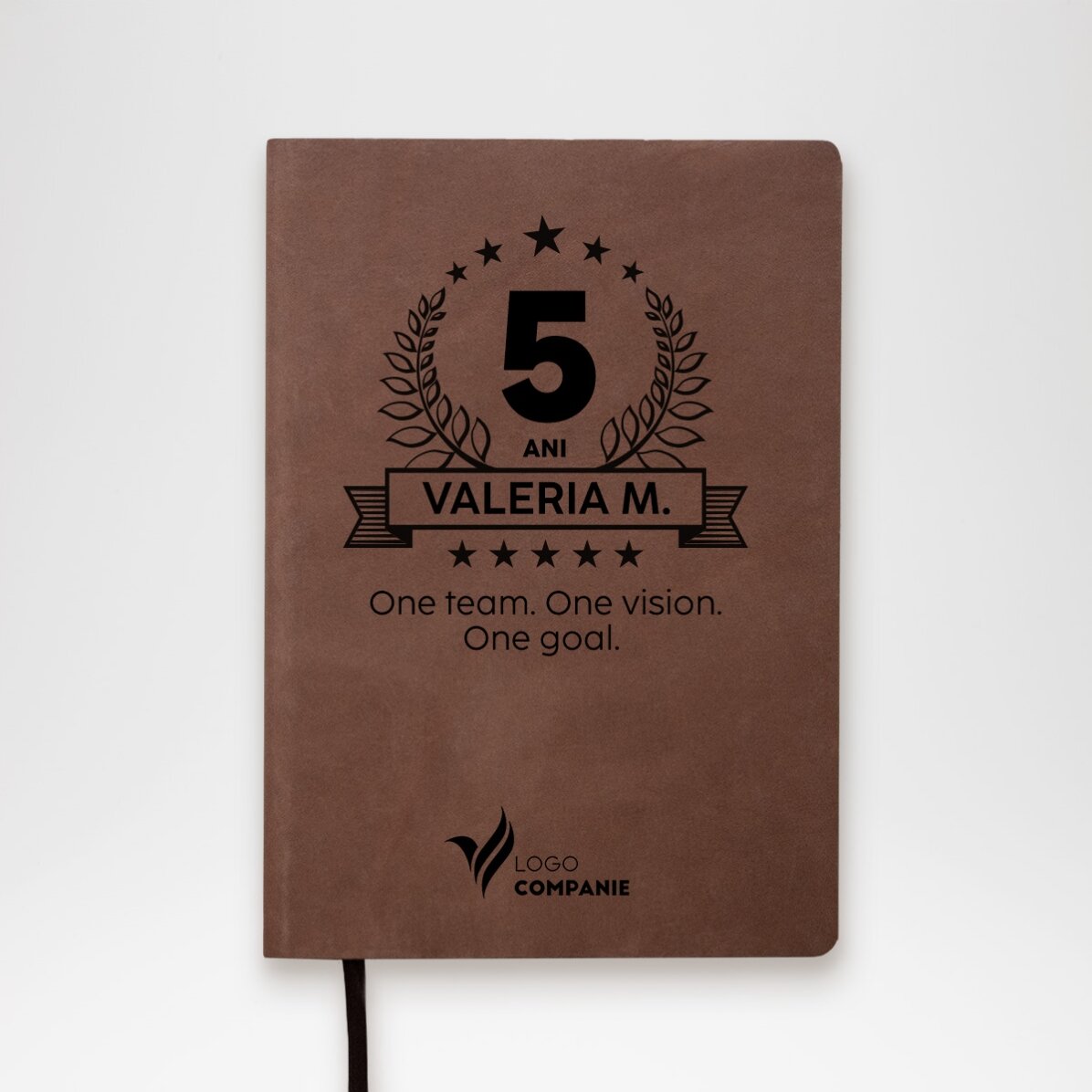 Agendă din piele personalizată cu logo și mesaj - Aniversare