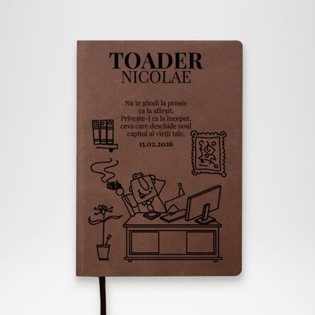 Agendă din piele personalizată cu mesaj pentru pensionare