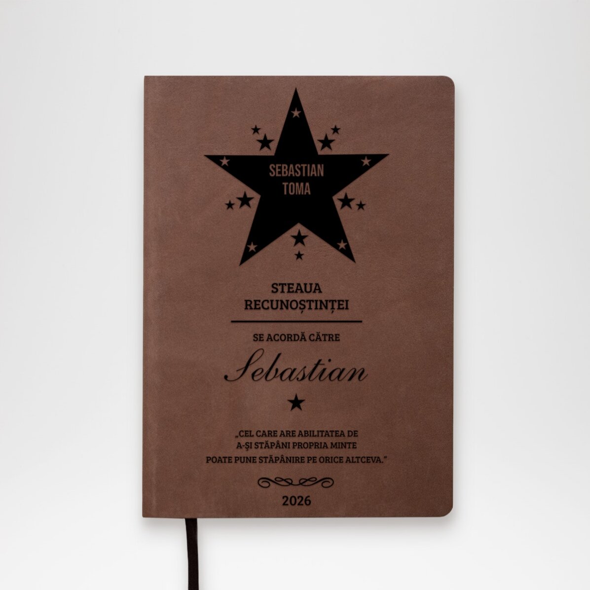 Agendă din piele personalizată cu Steaua Recunoștinței și citat