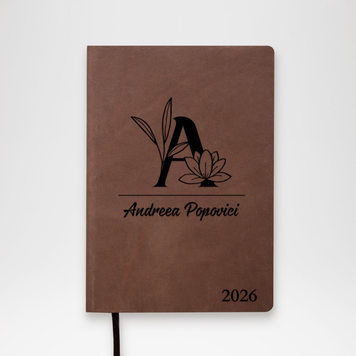 Agendă din piele personalizată cu text - Floral