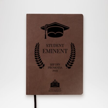 Agendă din piele personalizată cu text și logo - Absolvire