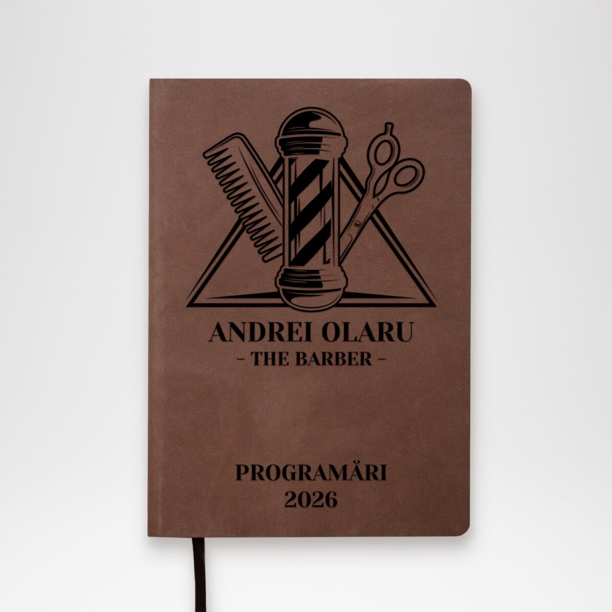 Agendă din piele personalizată cu text - The barber