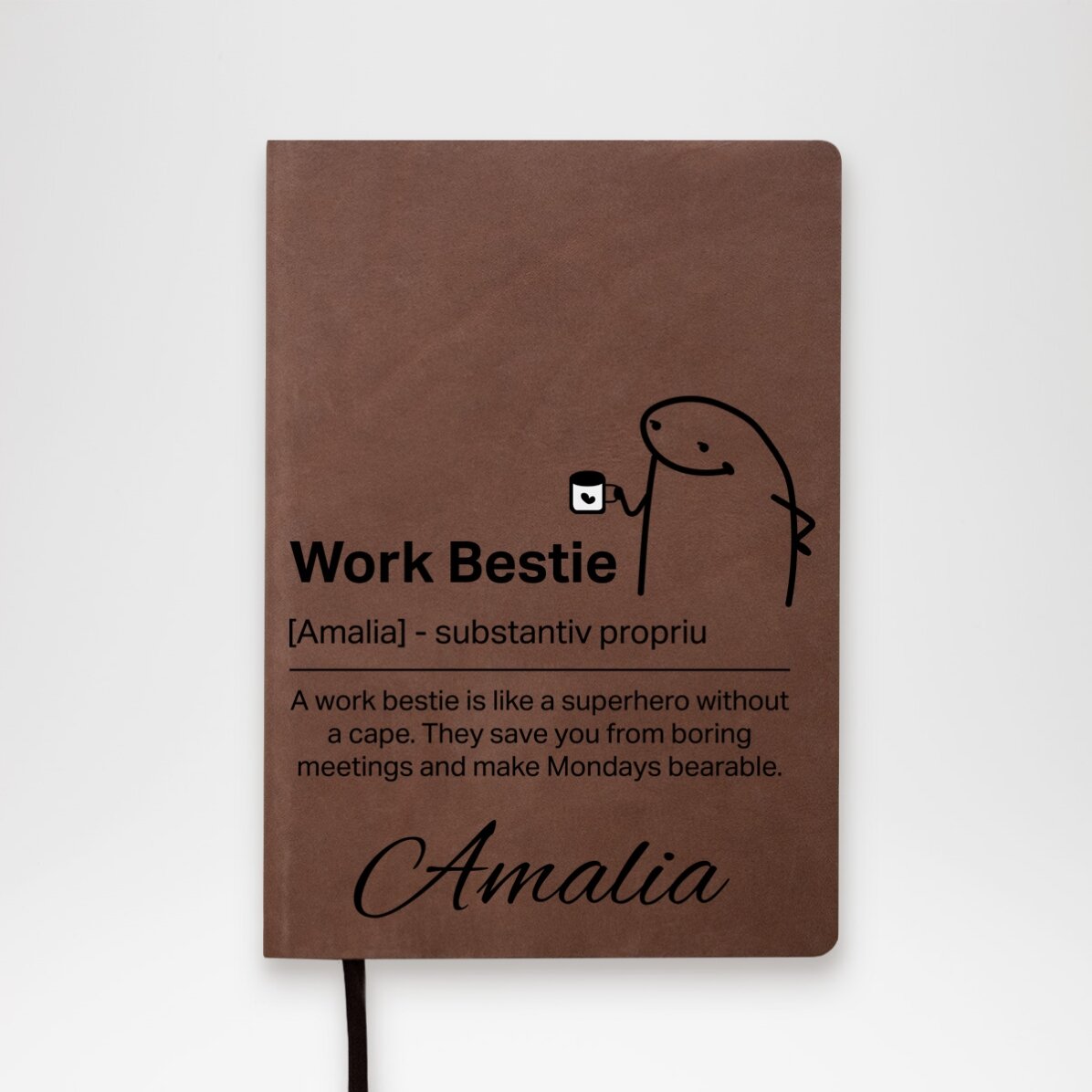 Agendă din piele personalizată cu text - Work Bestie