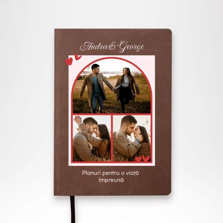 Agendă personalizată cu 3 poze și text - Hearts 