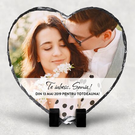 Ardezie în formă de inimă personalizată cu o poză și mesaj