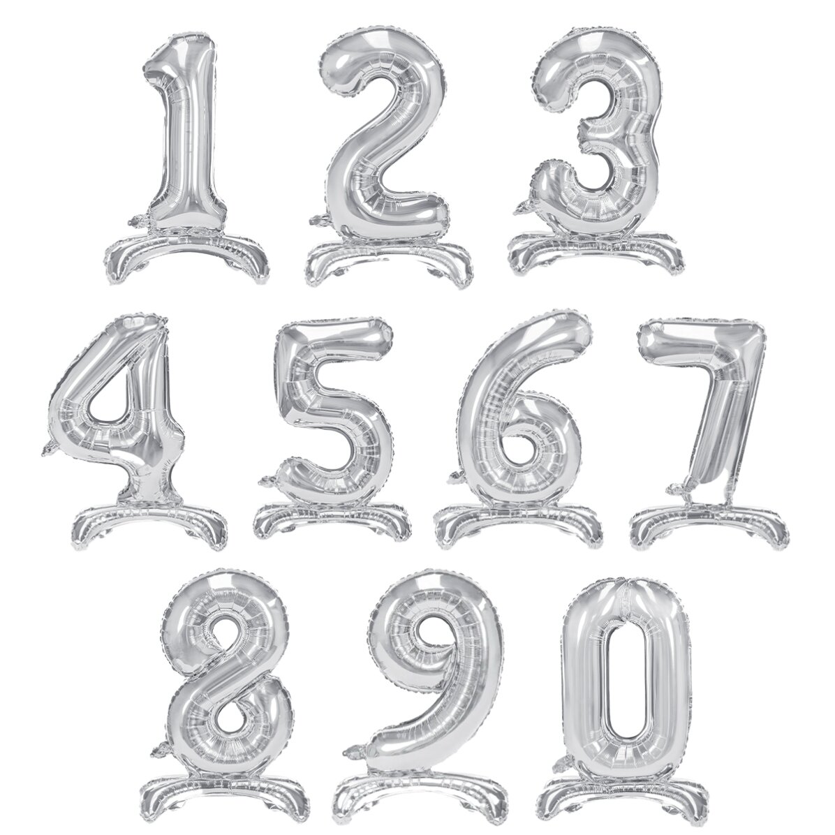 Baloane - Cifre argintii 70cm cu suport de sprijin