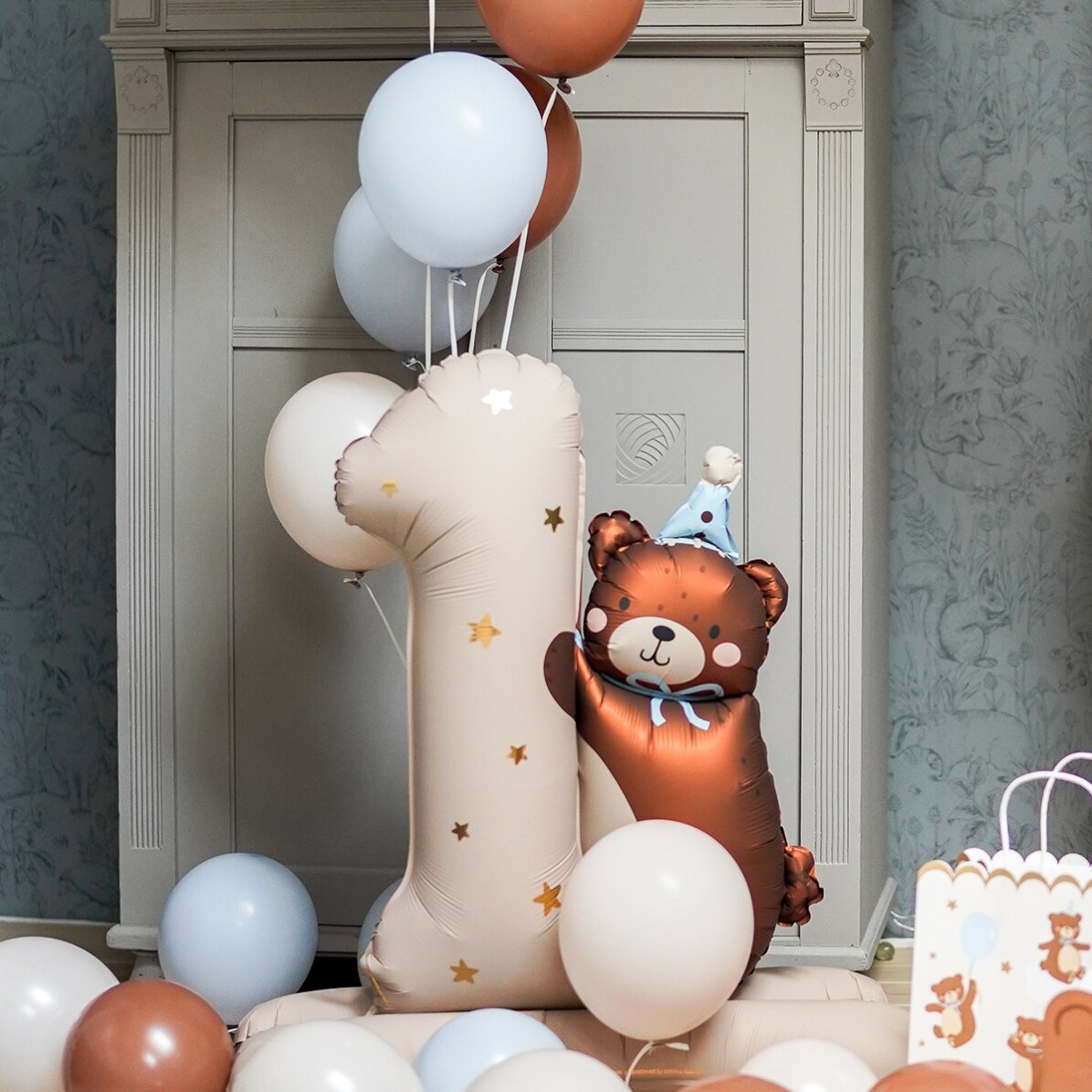 Balon aniversare - Cifra 1 ursuleț