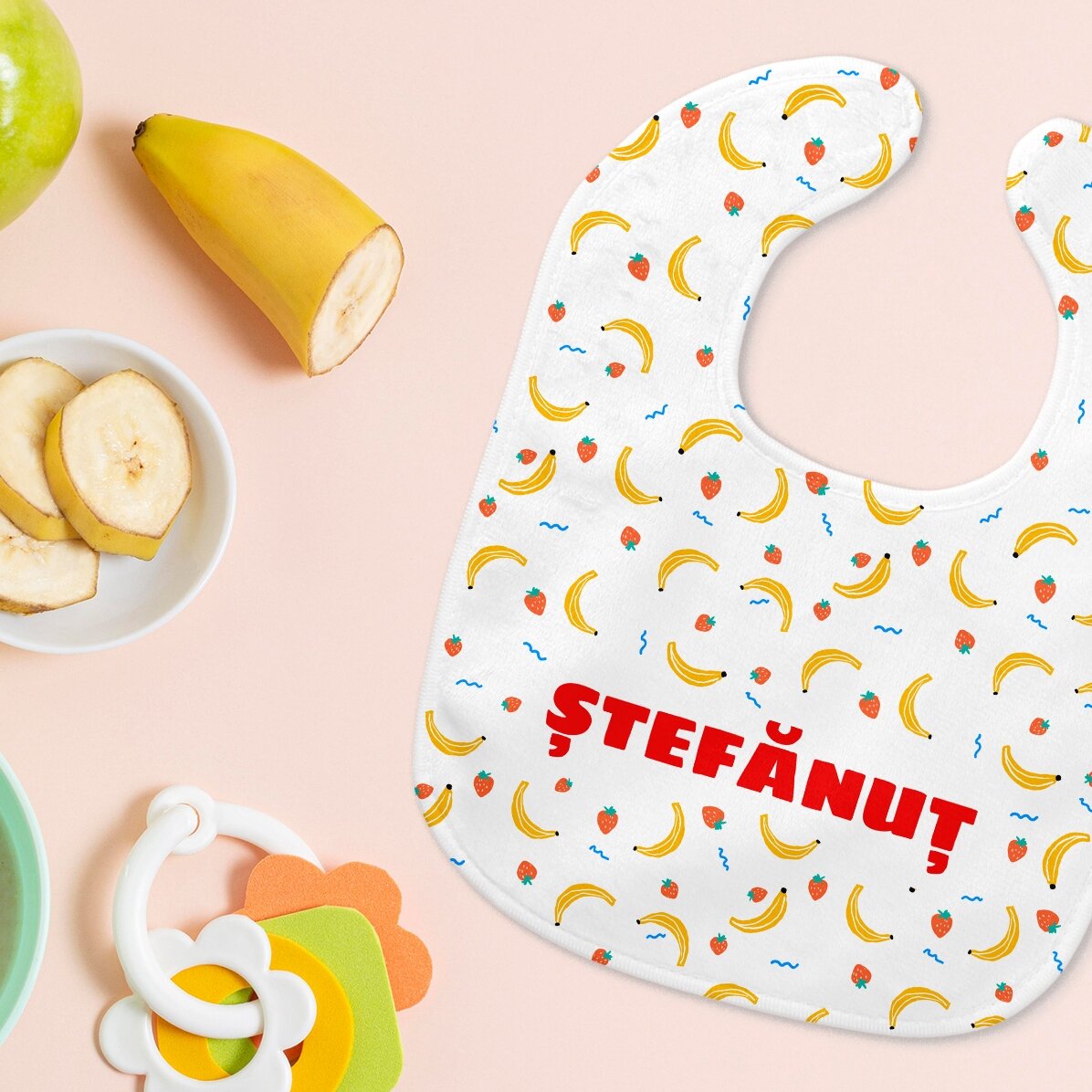 Bavețică bebe personalizată cu nume - Banana