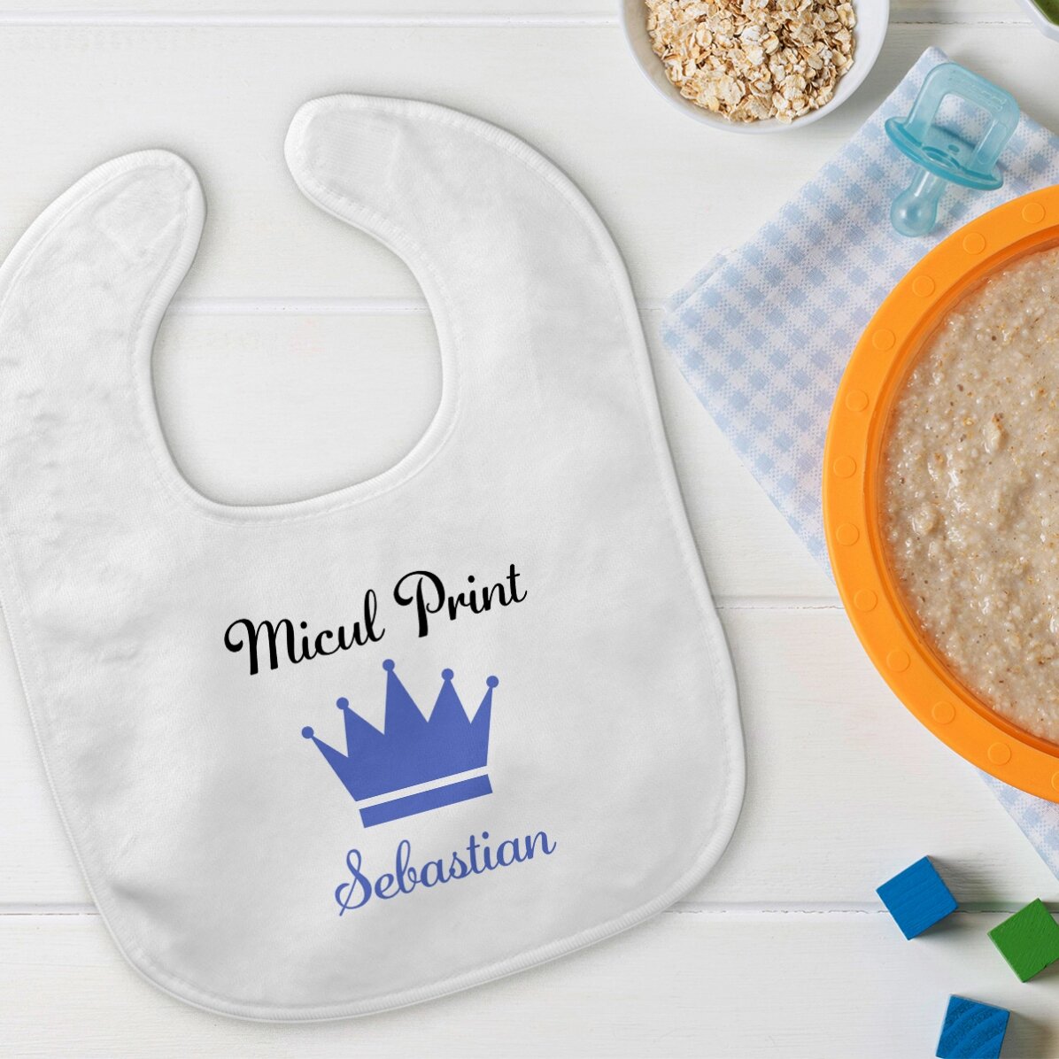 Bavețică bebe personalizată cu nume - Coroană