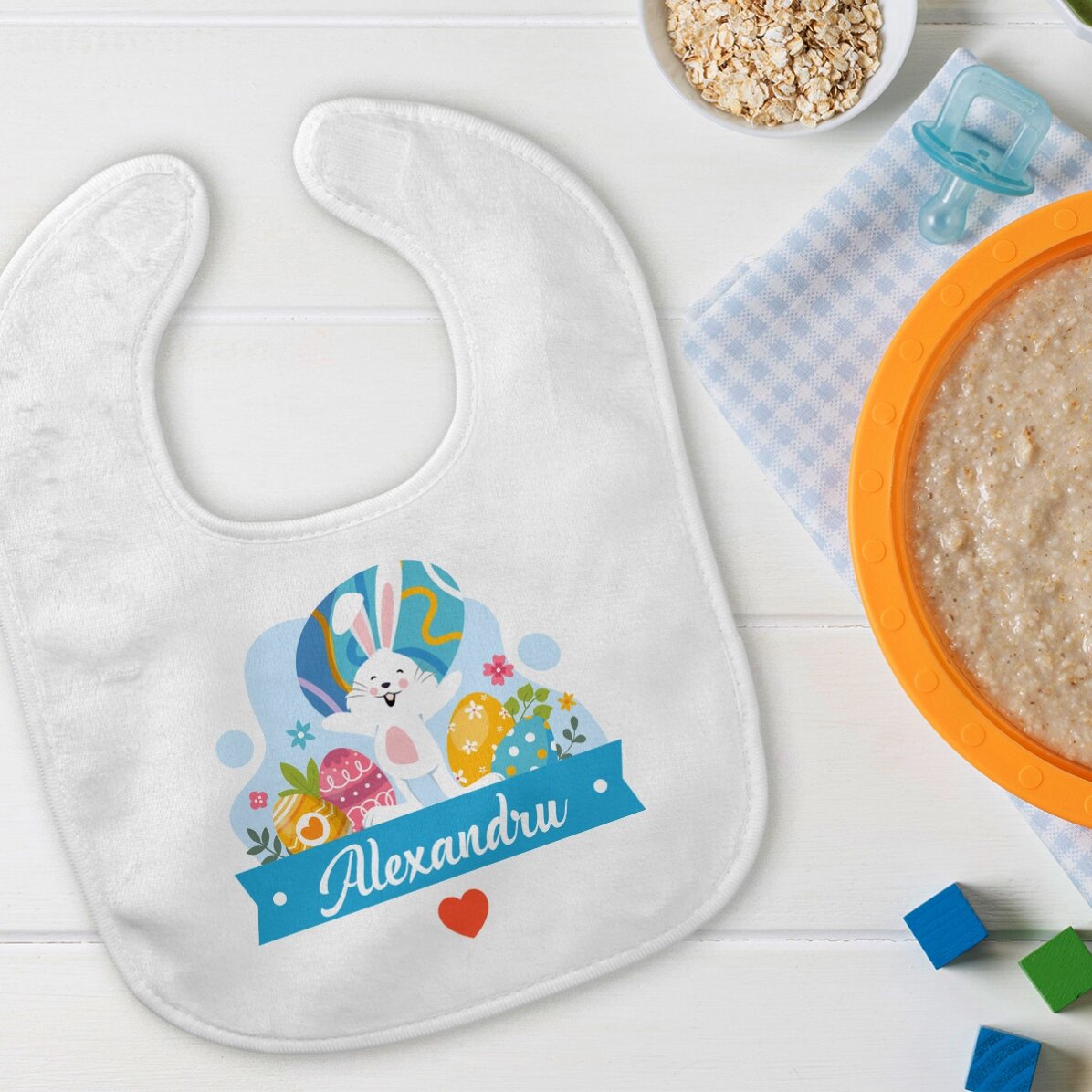 Bavețică bebe personalizată cu nume - Iepuraș