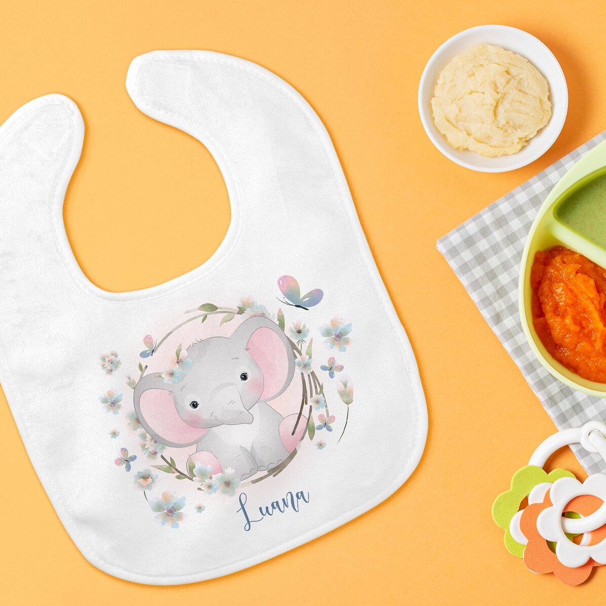 Bavețică bebe personalizată cu nume - Little elephant