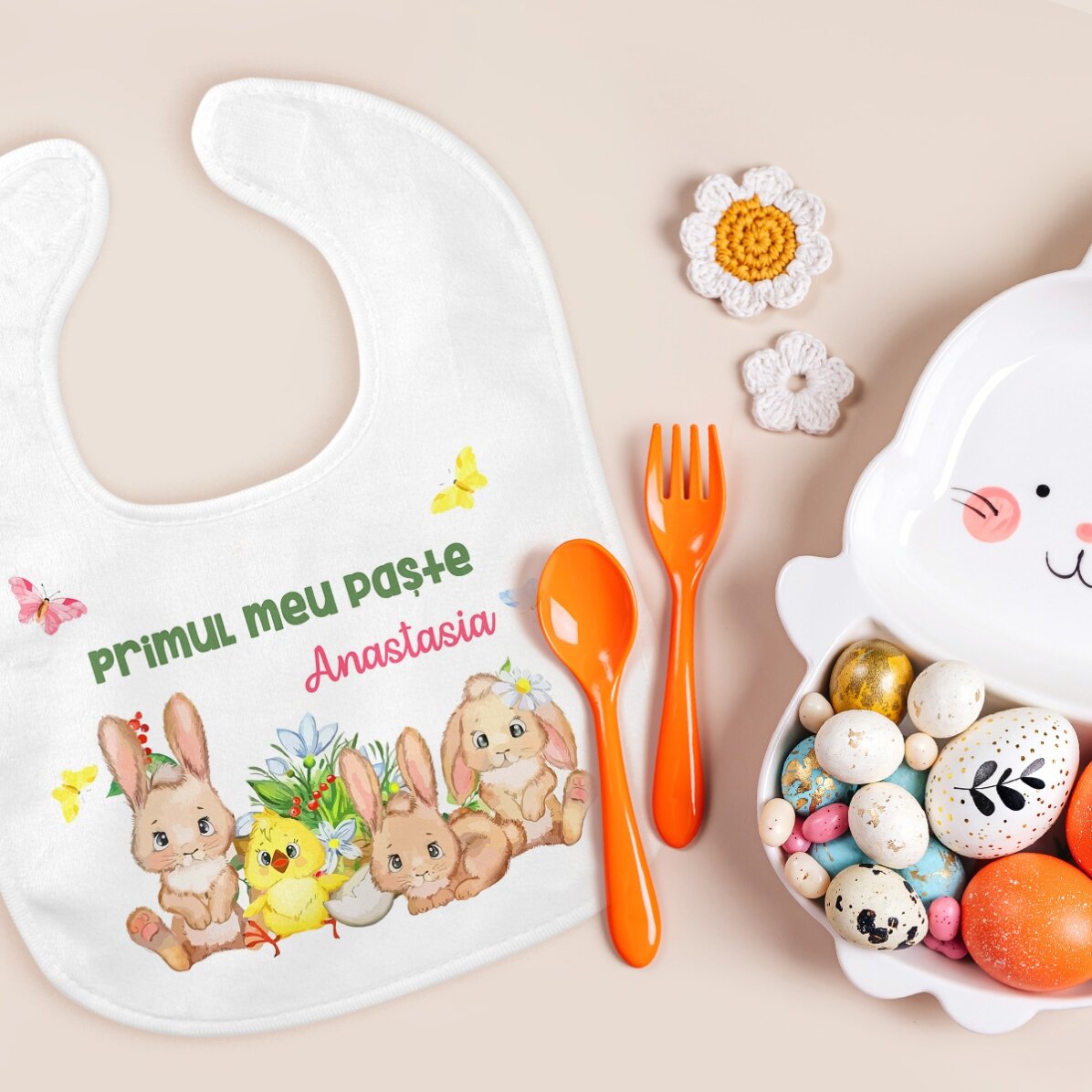 Bavețică personalizată cu text - Primul Paște