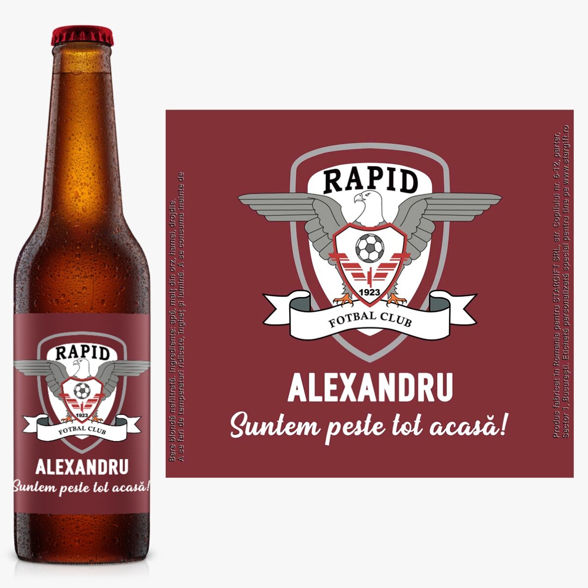 Bere FC Rapid personalizată cu nume și mesaj