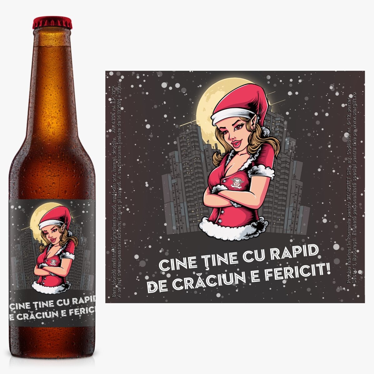 Bere FC Rapid personalizată cu text - Crăciunița Rapidistă