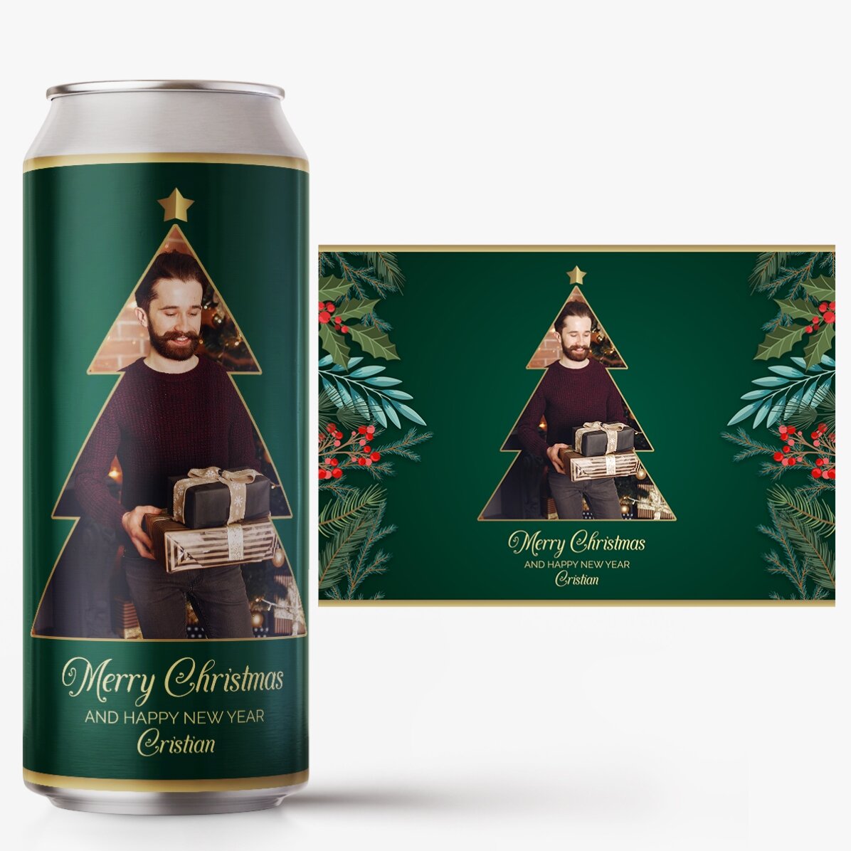 Bere la doză personalizată cu poză și text - Christmas Tree