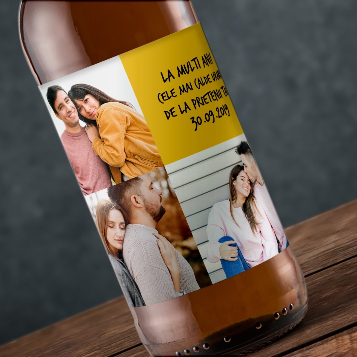 Bere personalizată cu 3 poze și text