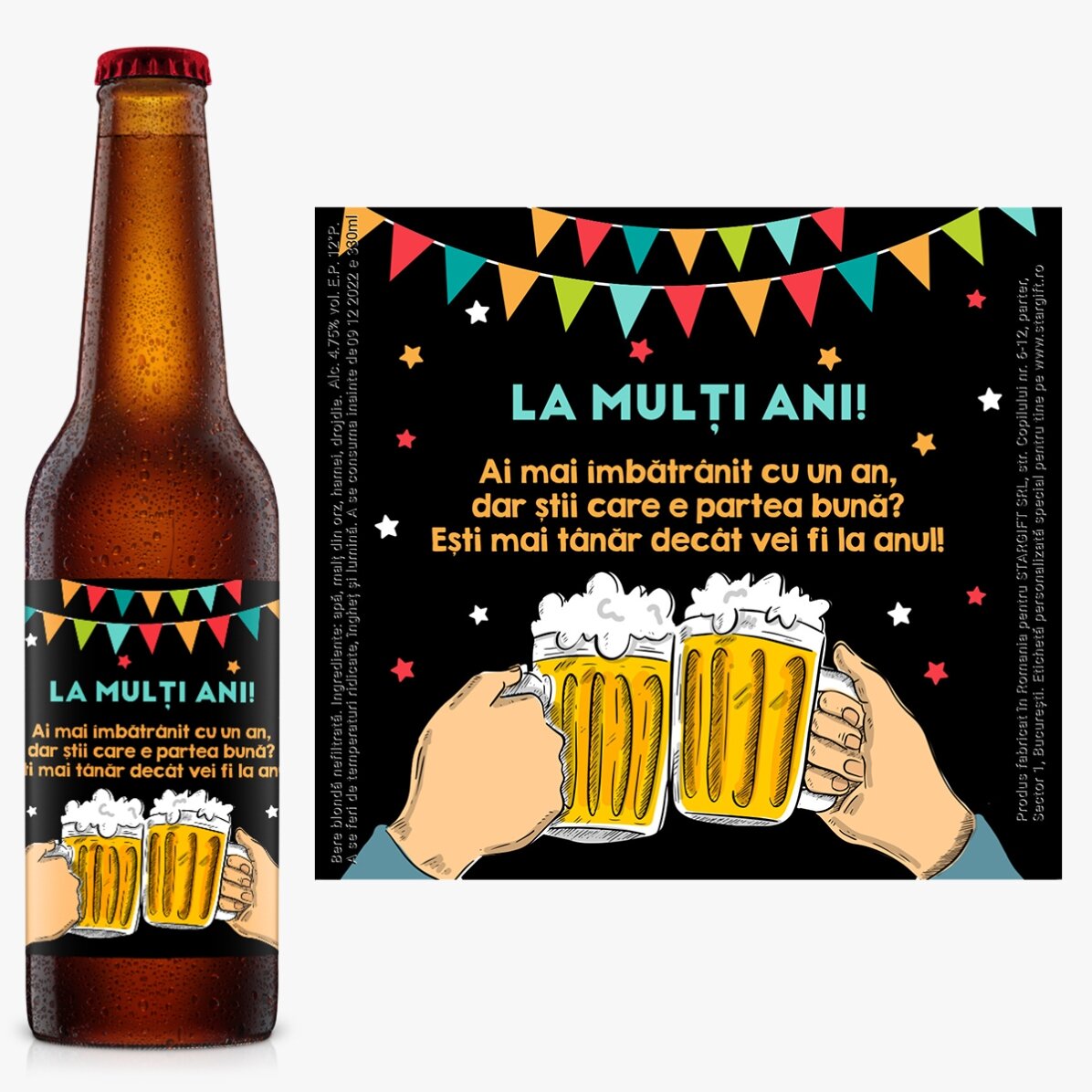 Bere personalizată cu mesaj amuzant - La mulți ani