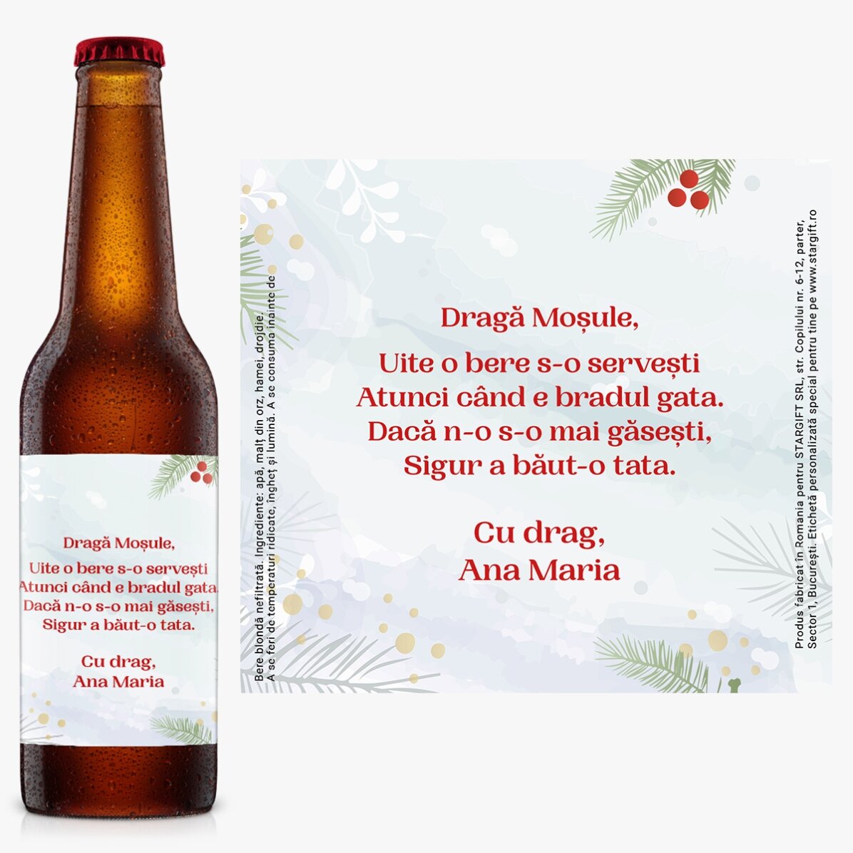 Bere personalizată cu mesaj de Crăciun pentru tata x Flick
