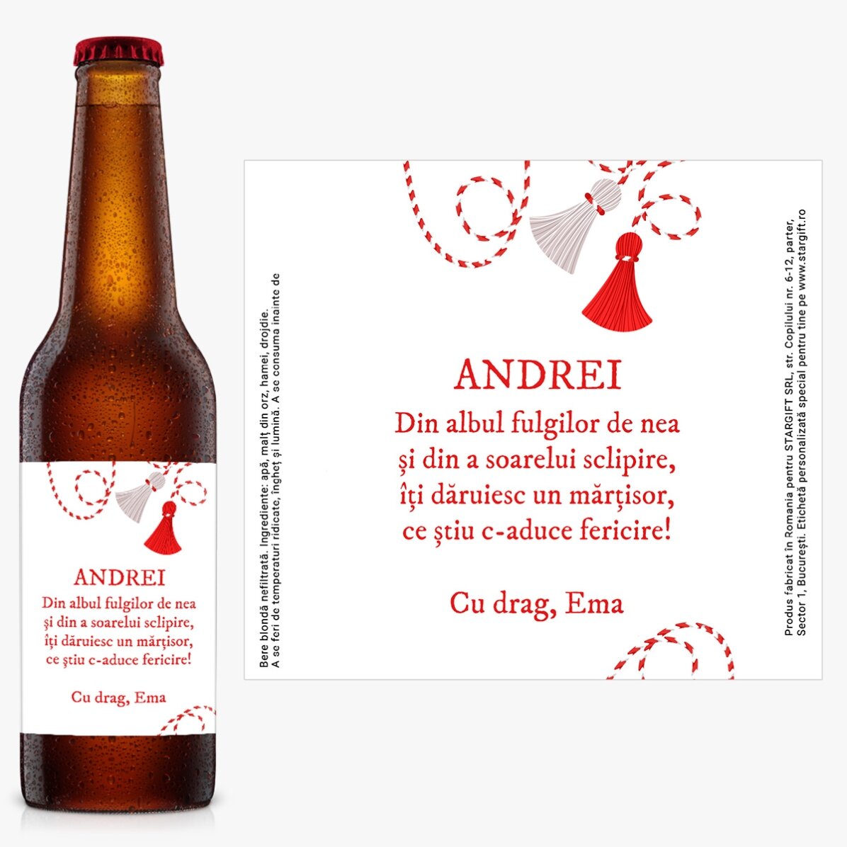 Bere personalizată cu mesaj - Mărțișor