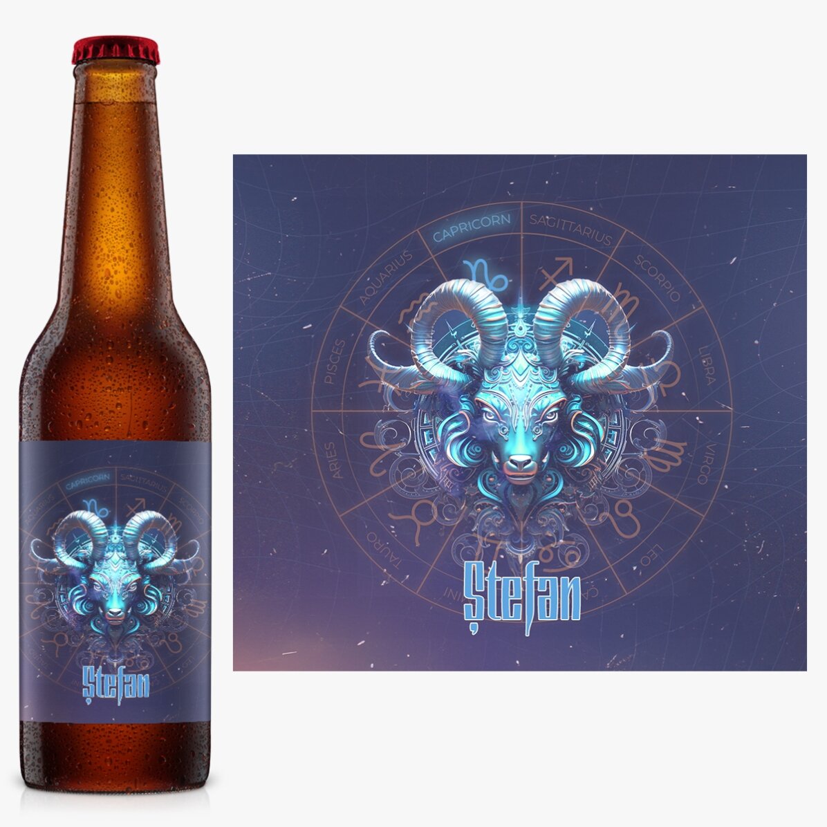 Bere personalizată cu nume și zodie - Capricorn