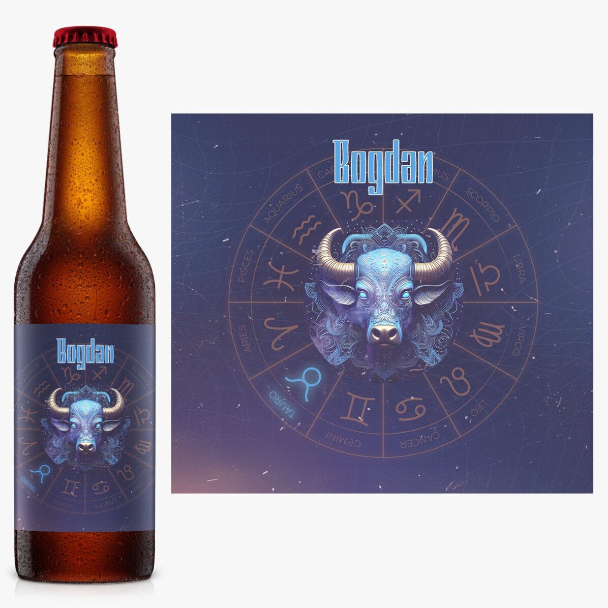 Bere personalizată cu nume și zodie - Taur