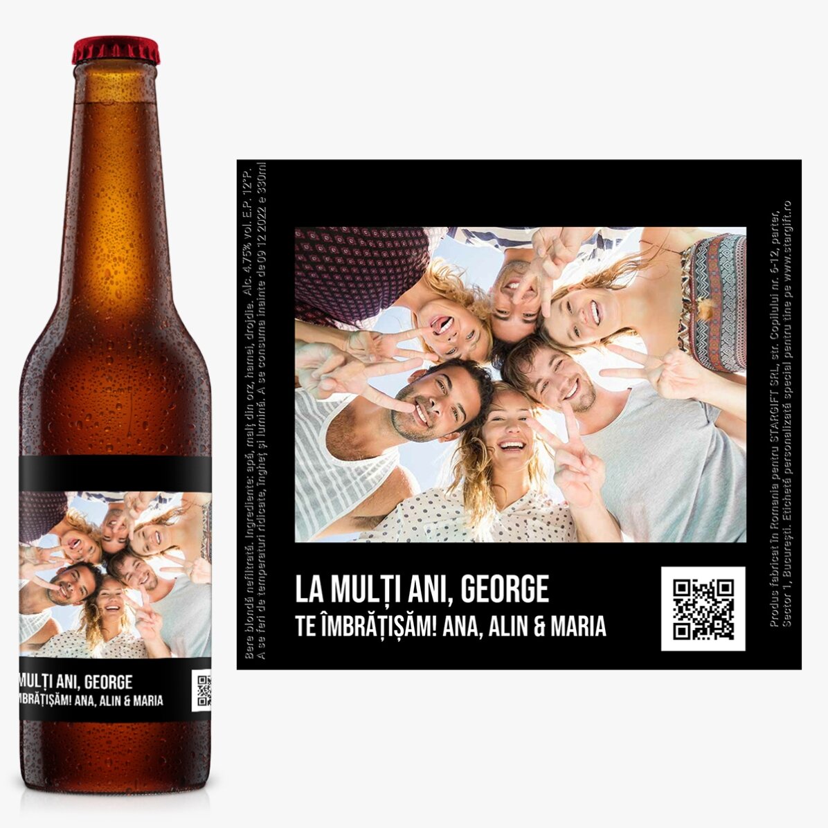 Bere personalizată cu o poză și cod QR