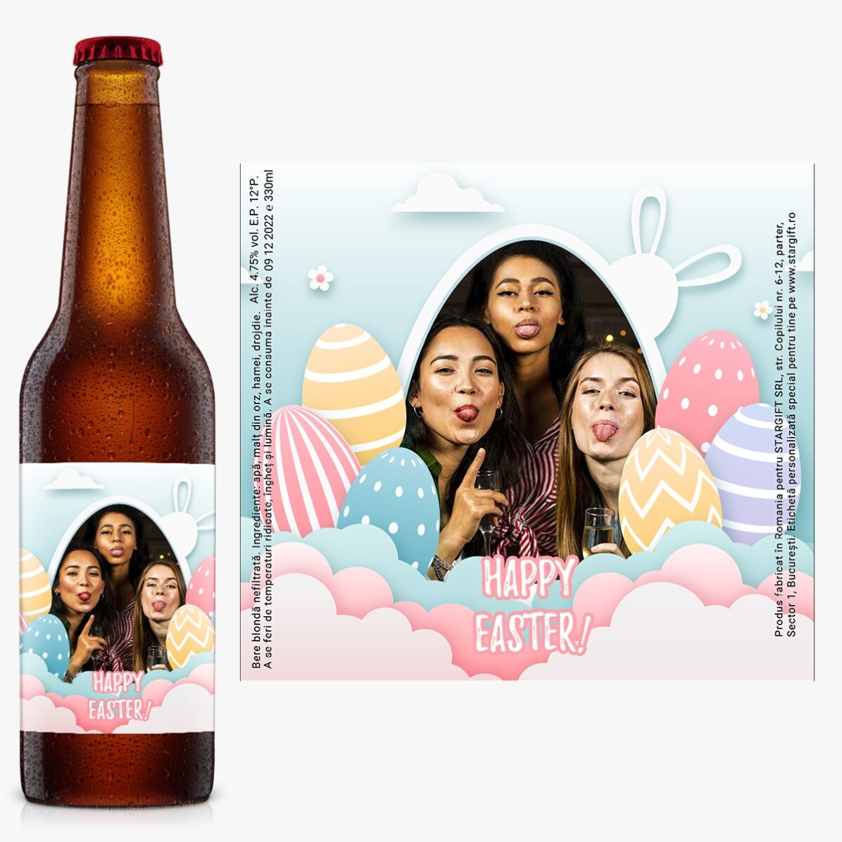 Bere personalizată cu poză - Happy Easter!