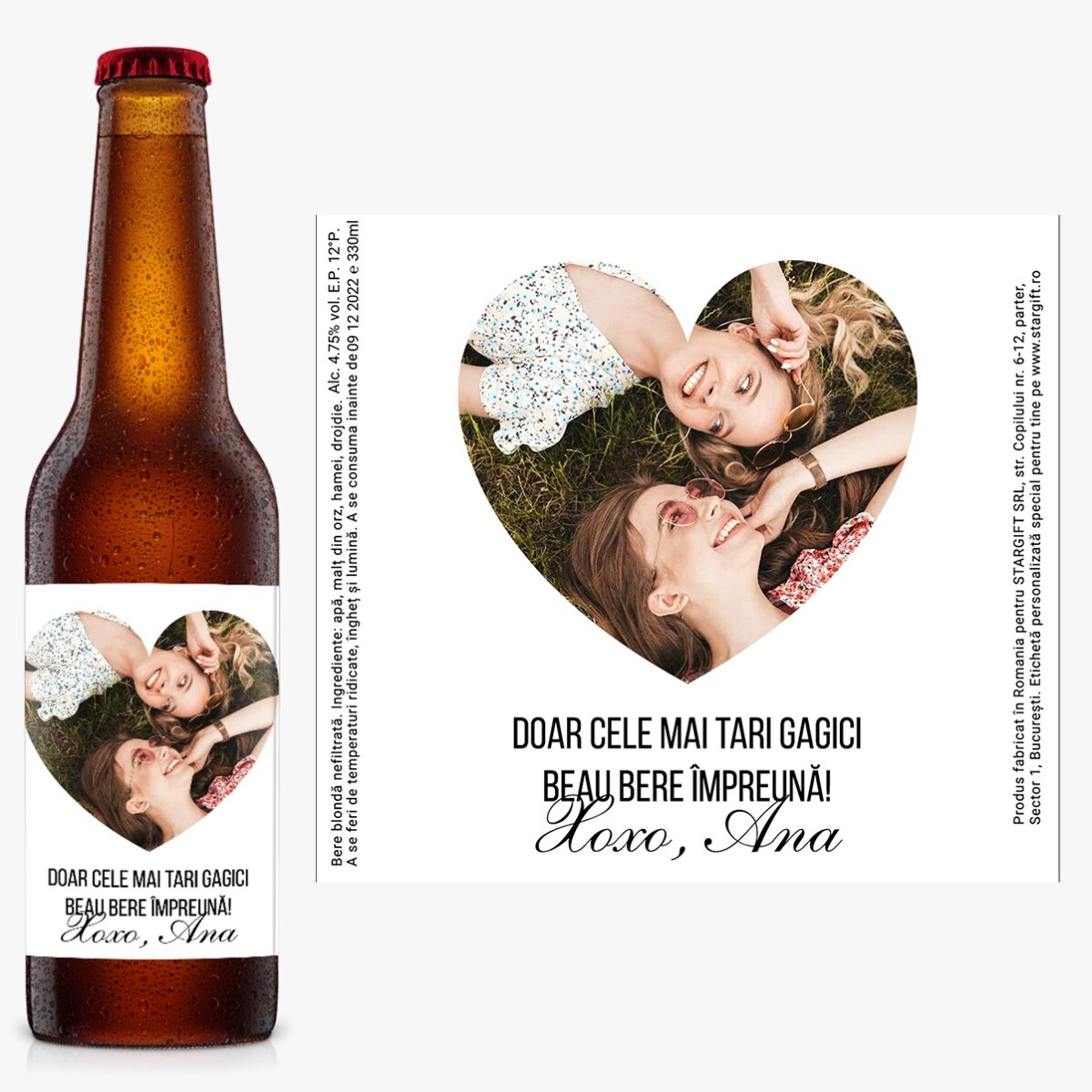 Bere personalizată cu poză și text - Love