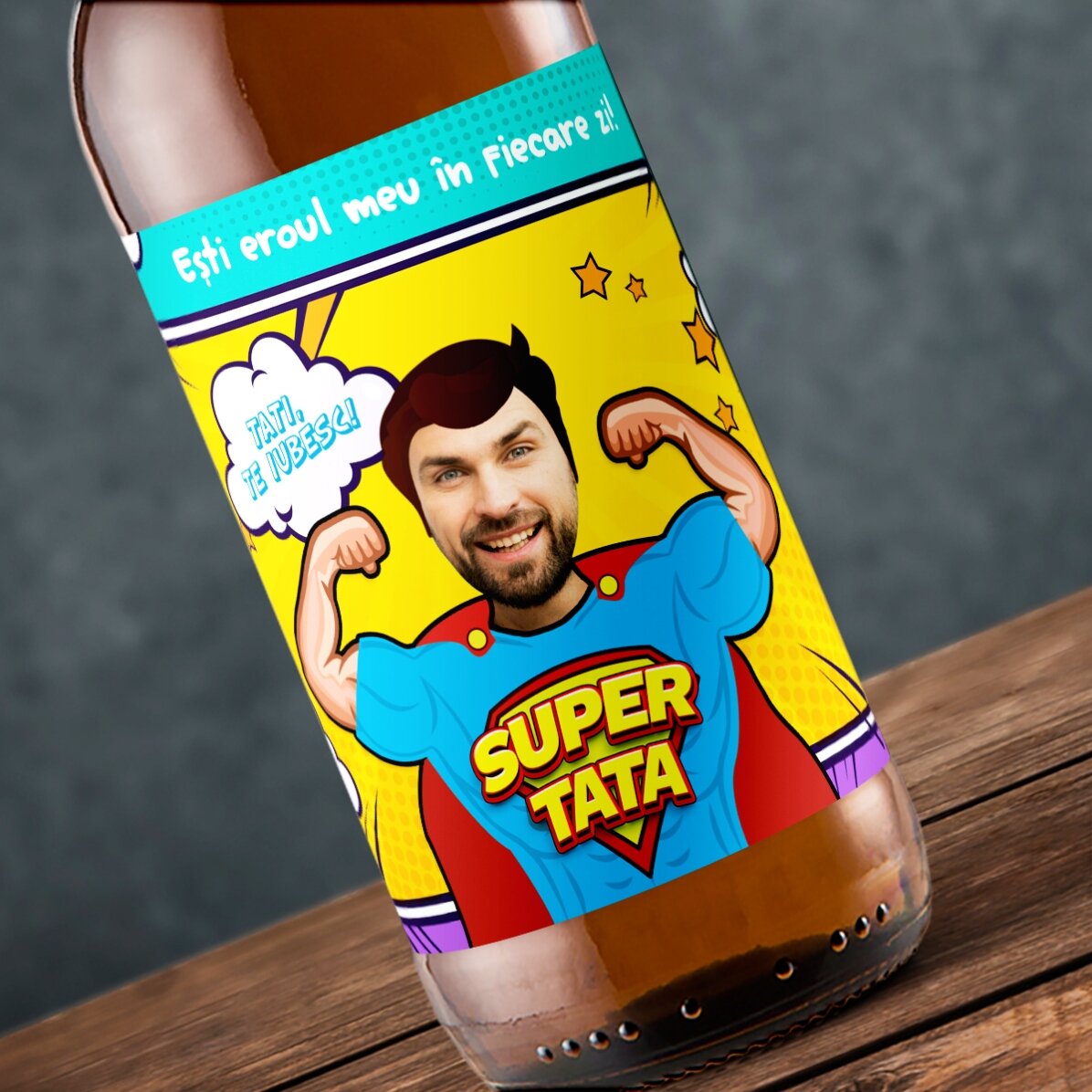 Bere personalizată cu poză și text - Super tata