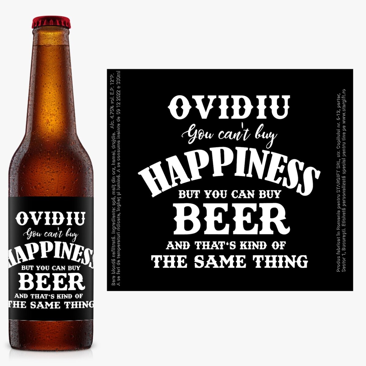 Bere personalizată cu text - Beer is Happiness