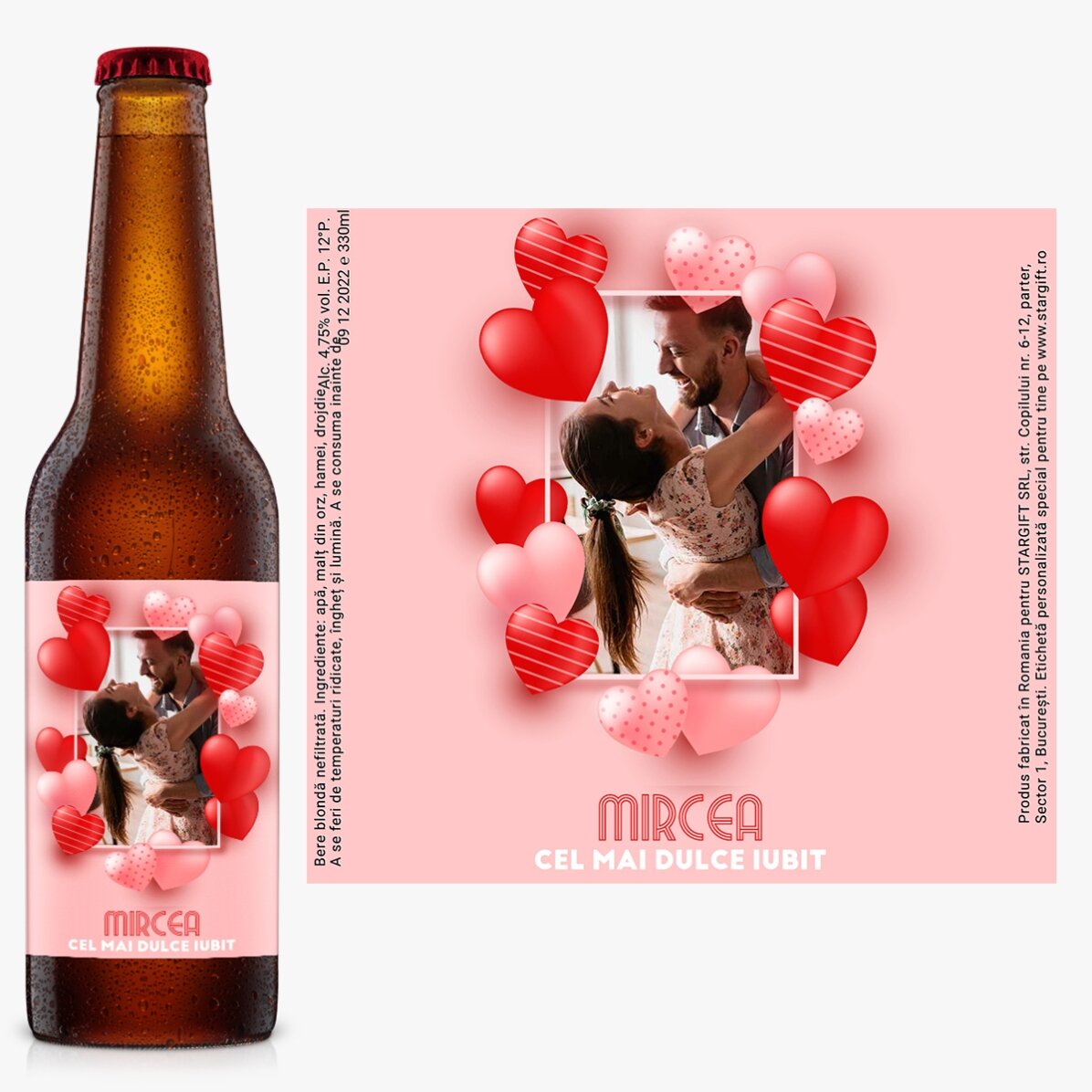 Bere personalizată cu text și o fotografie - Cel mai dulce iubit
