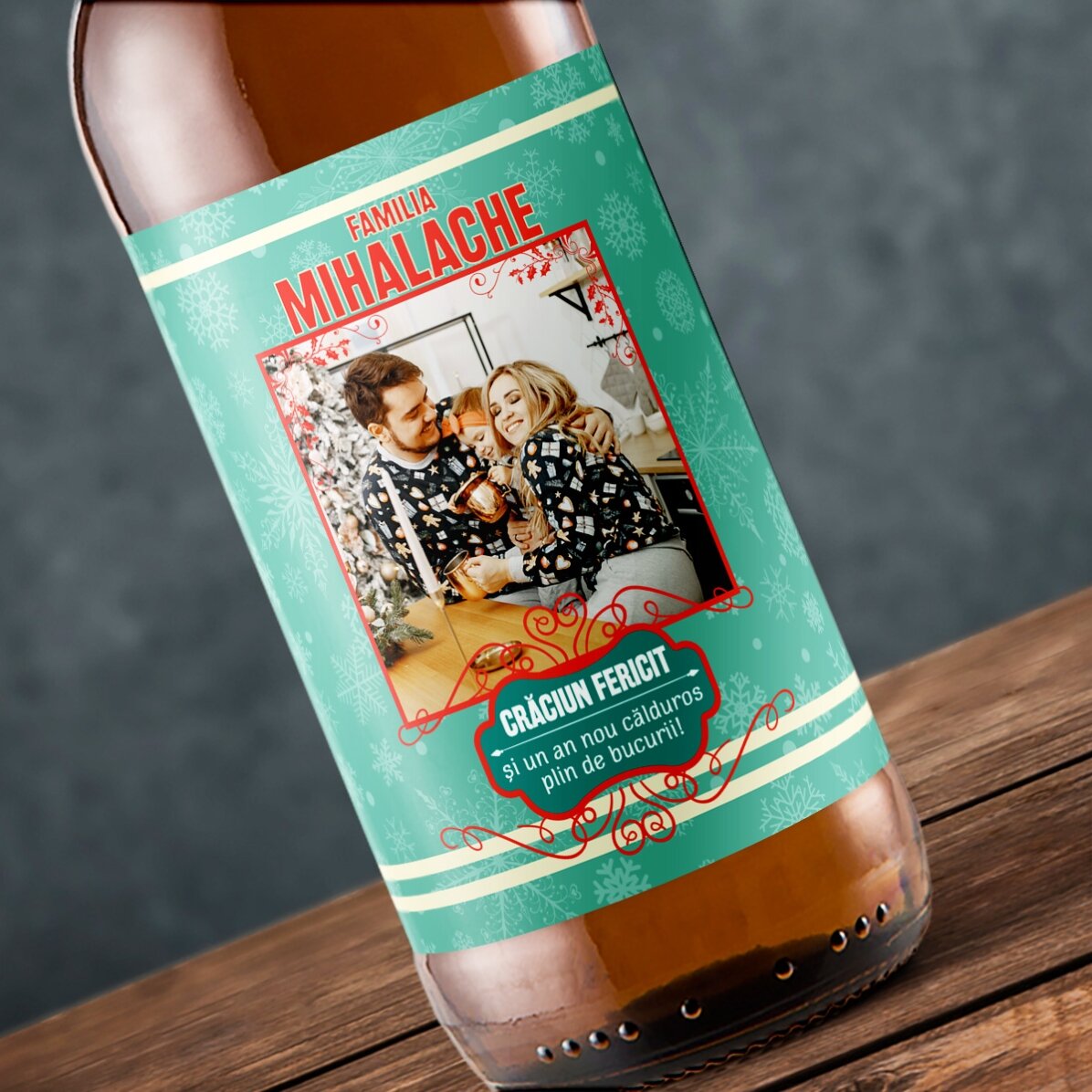 Bere personalizată cu poză și text - Vintage Christmas