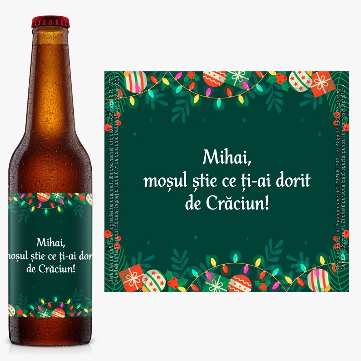 Bere personalizată cu text - fundal verde