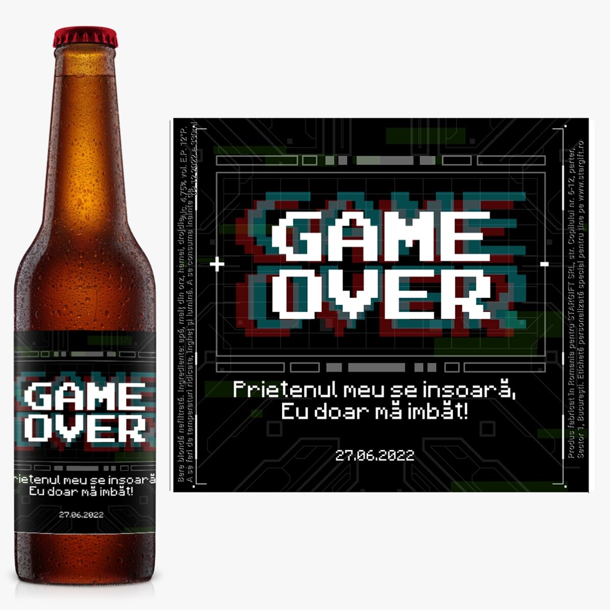 Bere personalizată cu text - Game Over