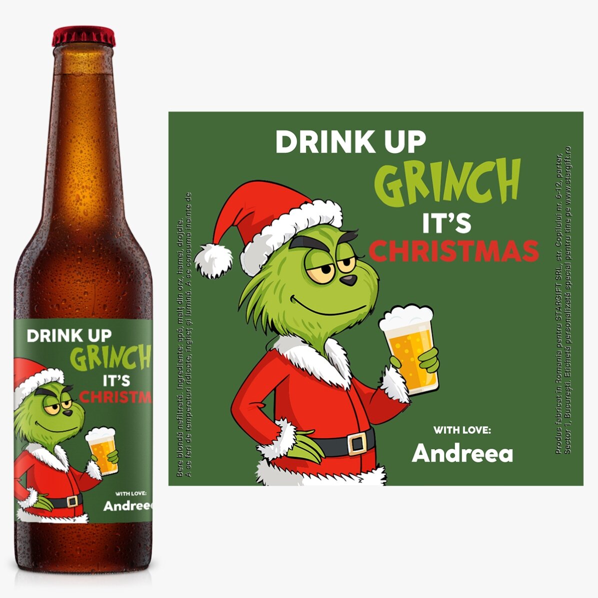 Bere personalizată cu text - Grinch