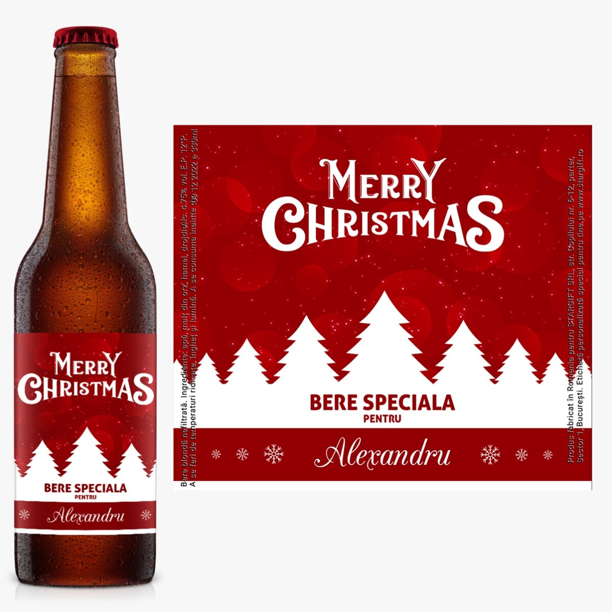 Bere personalizată cu text - Merry Christmas 