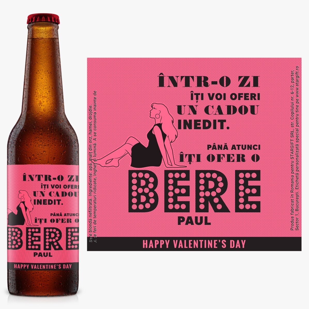 Bere personalizată cu text model retro - Valentine