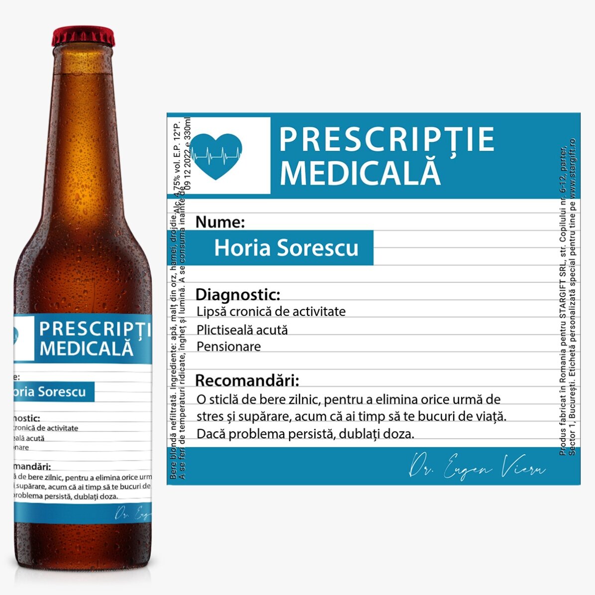 Bere personalizată cu text - Prescripție medicală