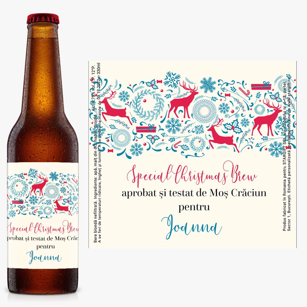 Bere personalizată cu text - Reindeer