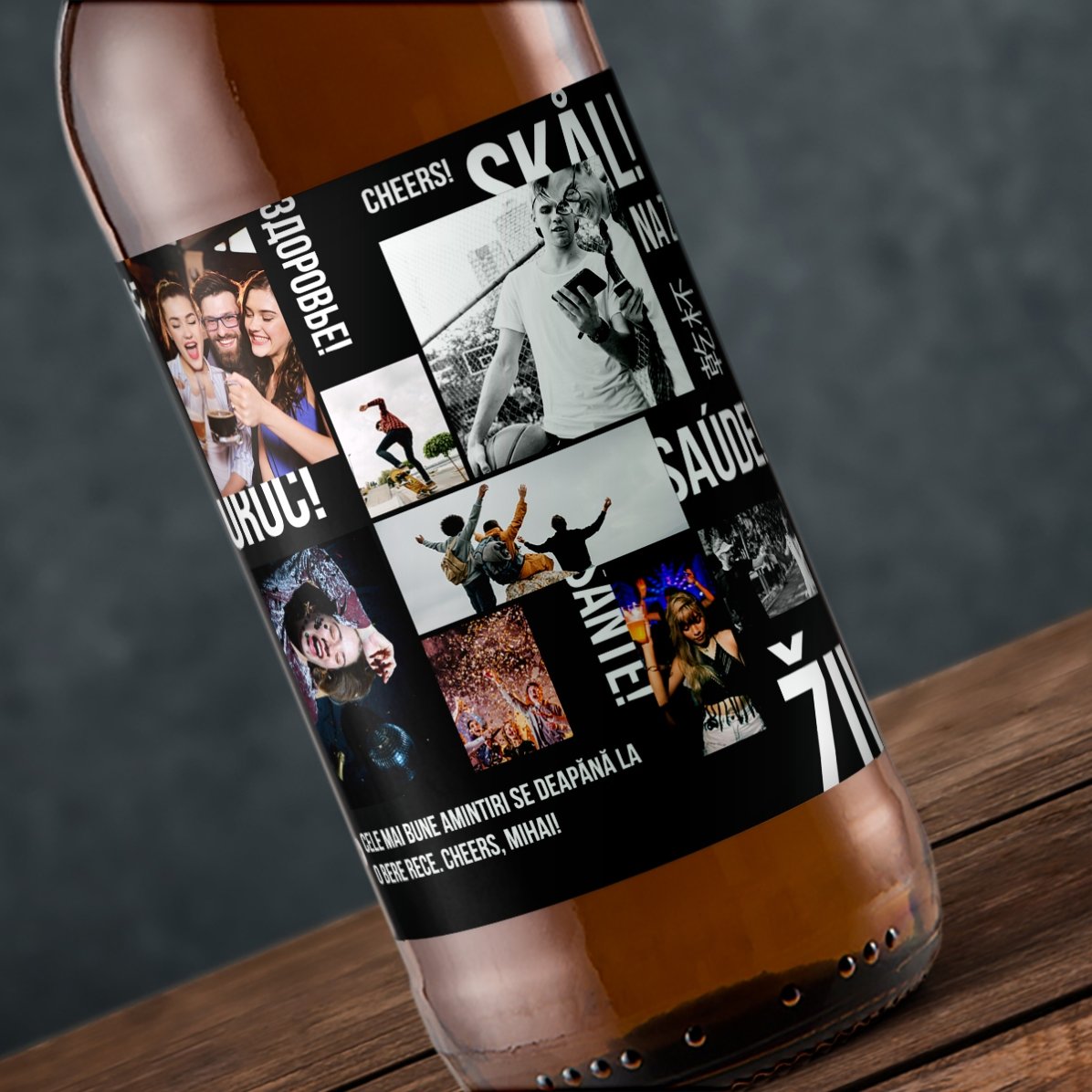 Bere personalizată cu text și 8 poze - Cheers!