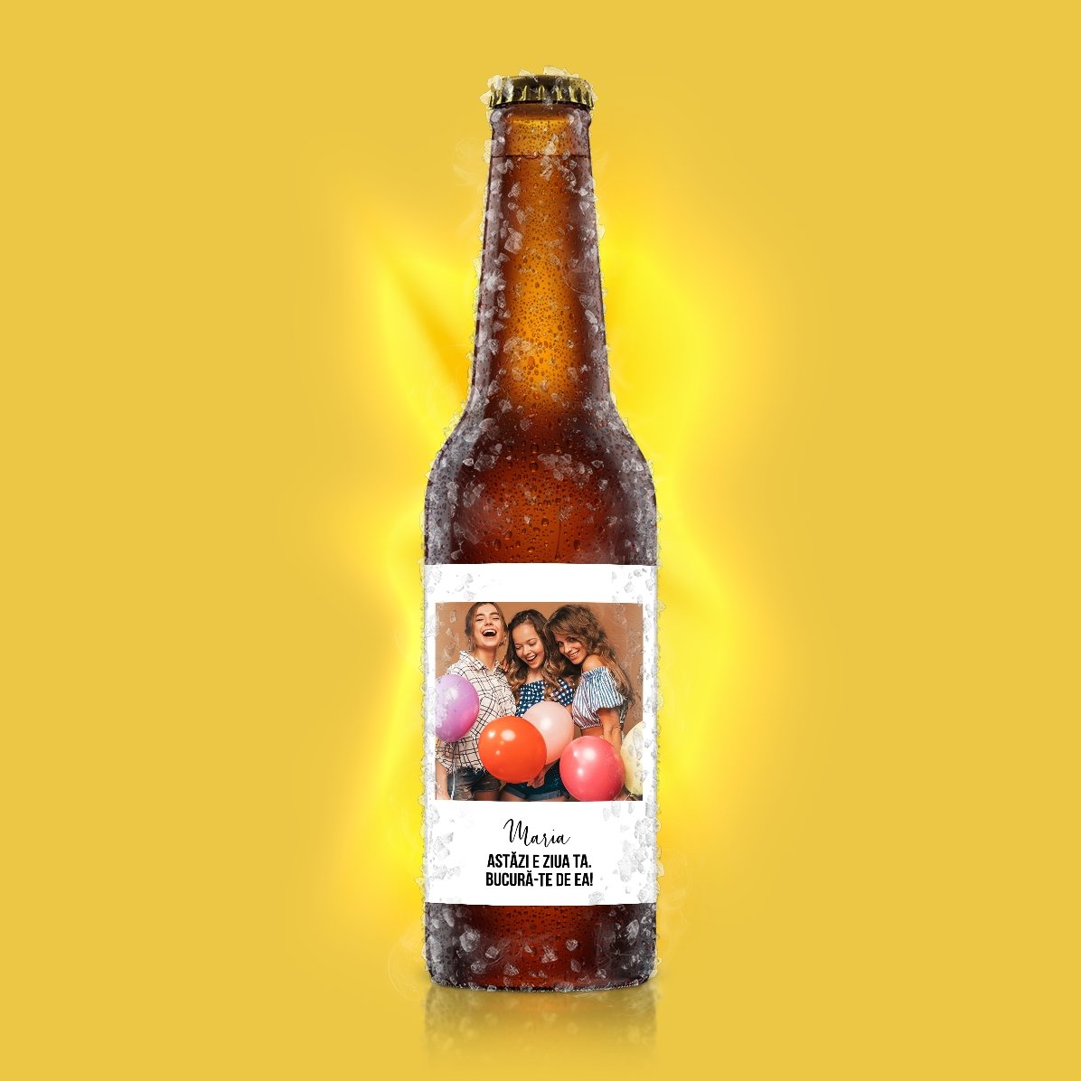 Bere personalizată cu text și o poză - Fericire