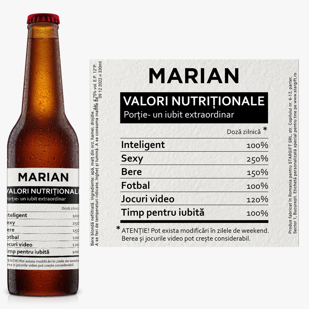 Bere personalizată cu text - Valori nutriționale