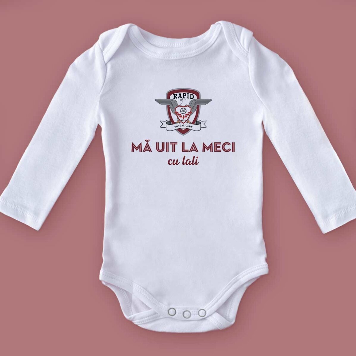 Body pentru copii FC Rapid personalizat cu mesaj - Mă uit la meci cu tati