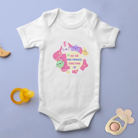 Body pentru copii personalizat cu mesaj - Aniversare 1 an