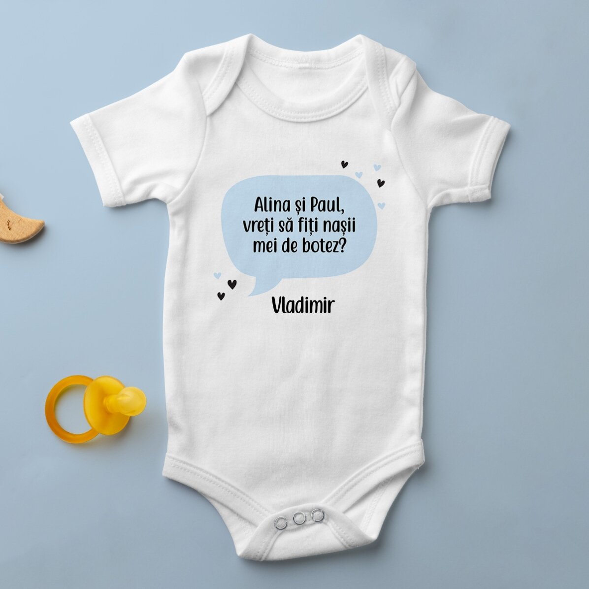 Body pentru copii personalizat cu mesaj - Cerere nași