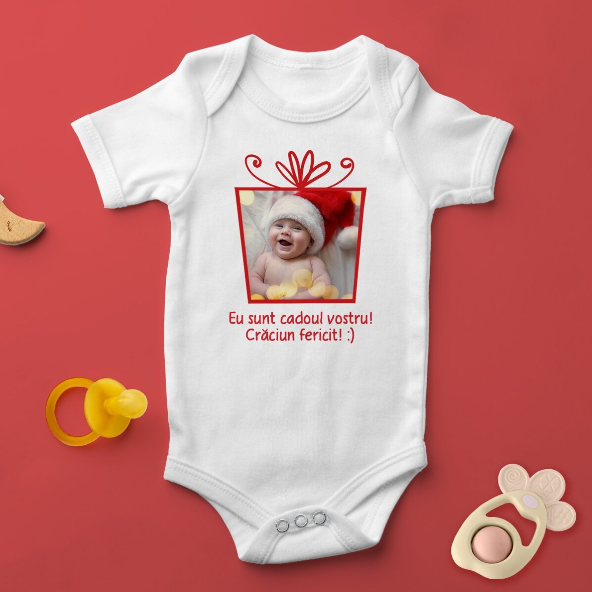 Body pentru copii personalizat cu poză și text - Cadou de Crăciun
