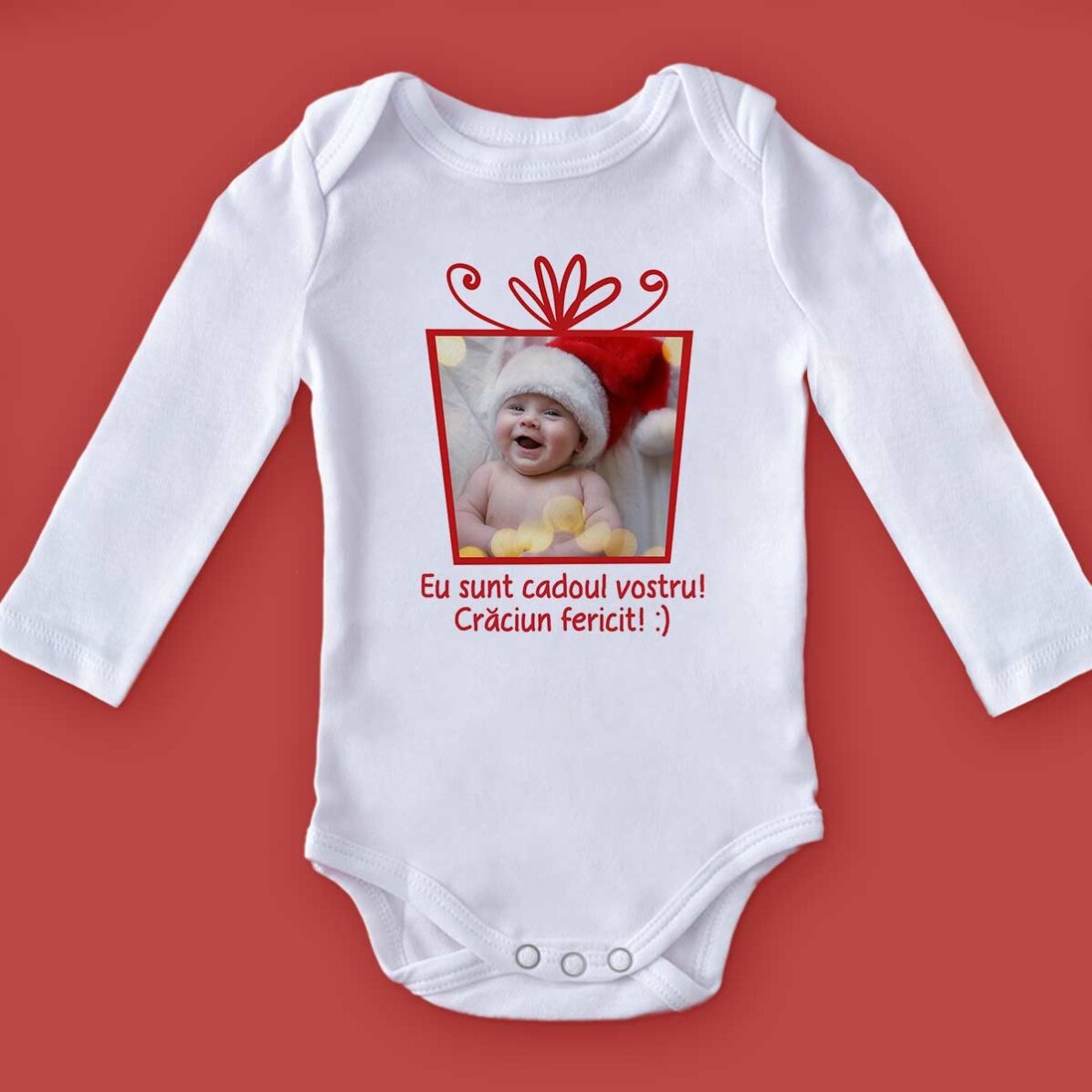 Body pentru copii personalizat cu poză și text - Cadou de Crăciun